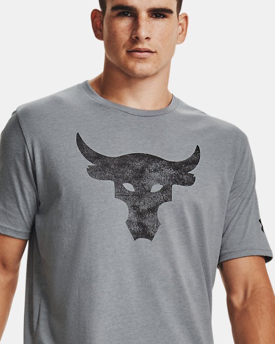 Men's Project Rock Brahma Bull Logo Short Sleeve, Gray, pdpMainDesktop image number 3